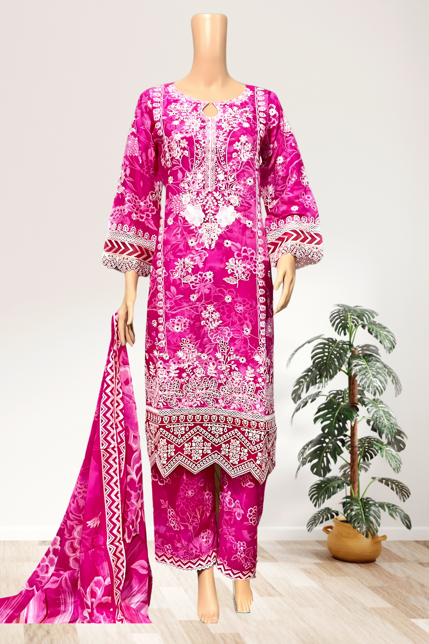 Pink Embroidered Luxury Lawn 3 Piece Stitched