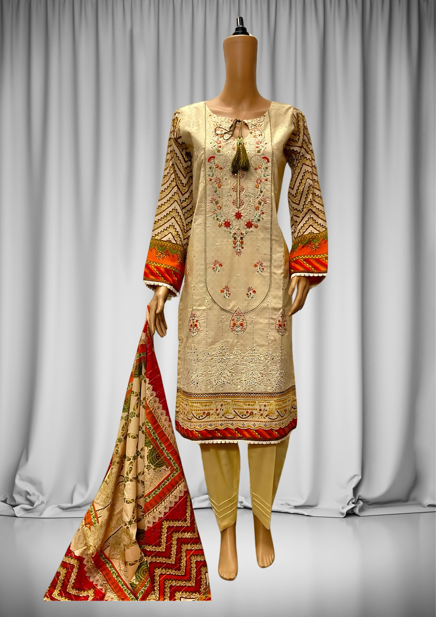 Off White Chikan Kari Lawn 3 Piece Stitched