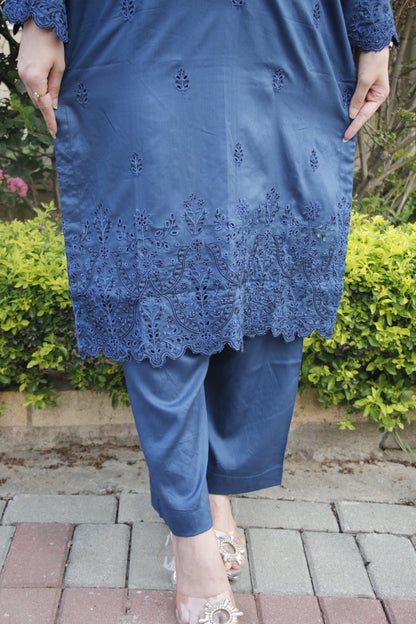 Blue Embroidered linen 2 Piece Stitched Suit