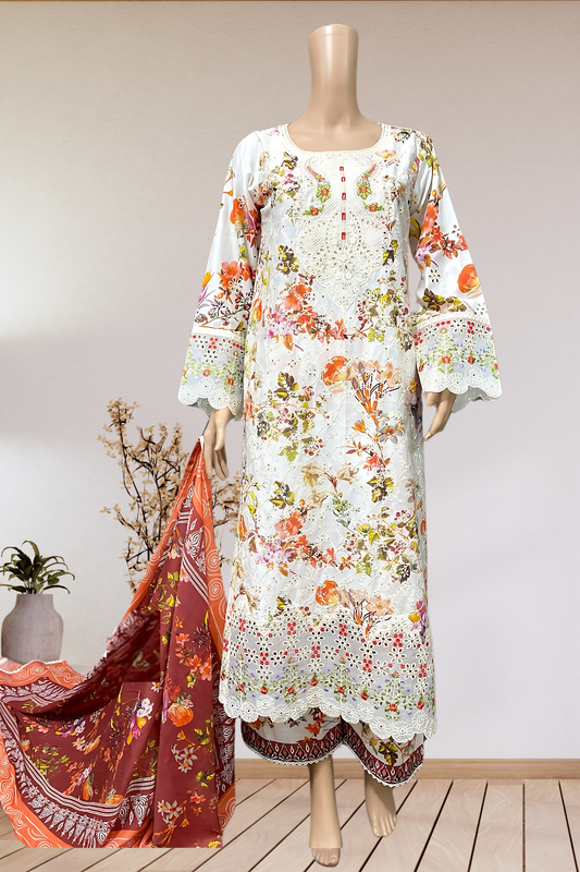 Off White Embroidered Luxury Lawn 3 Piece Stitched