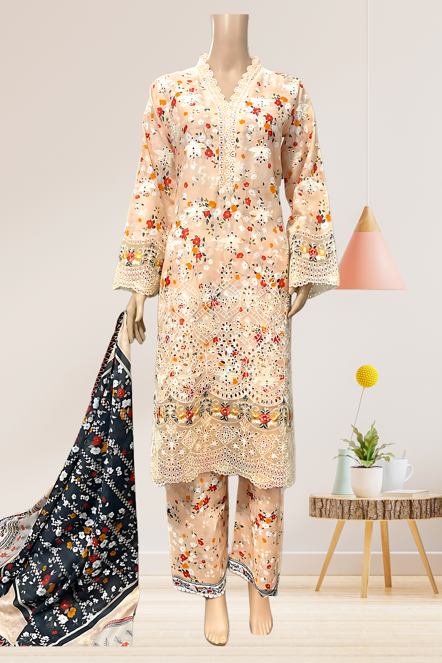 Peach Embroidered Luxury Lawn 3 Piece Stitched